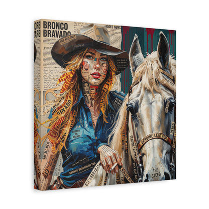 Cowgirl & Horse Collage Matte Canvas Print — Western Collage Art Wall Decor