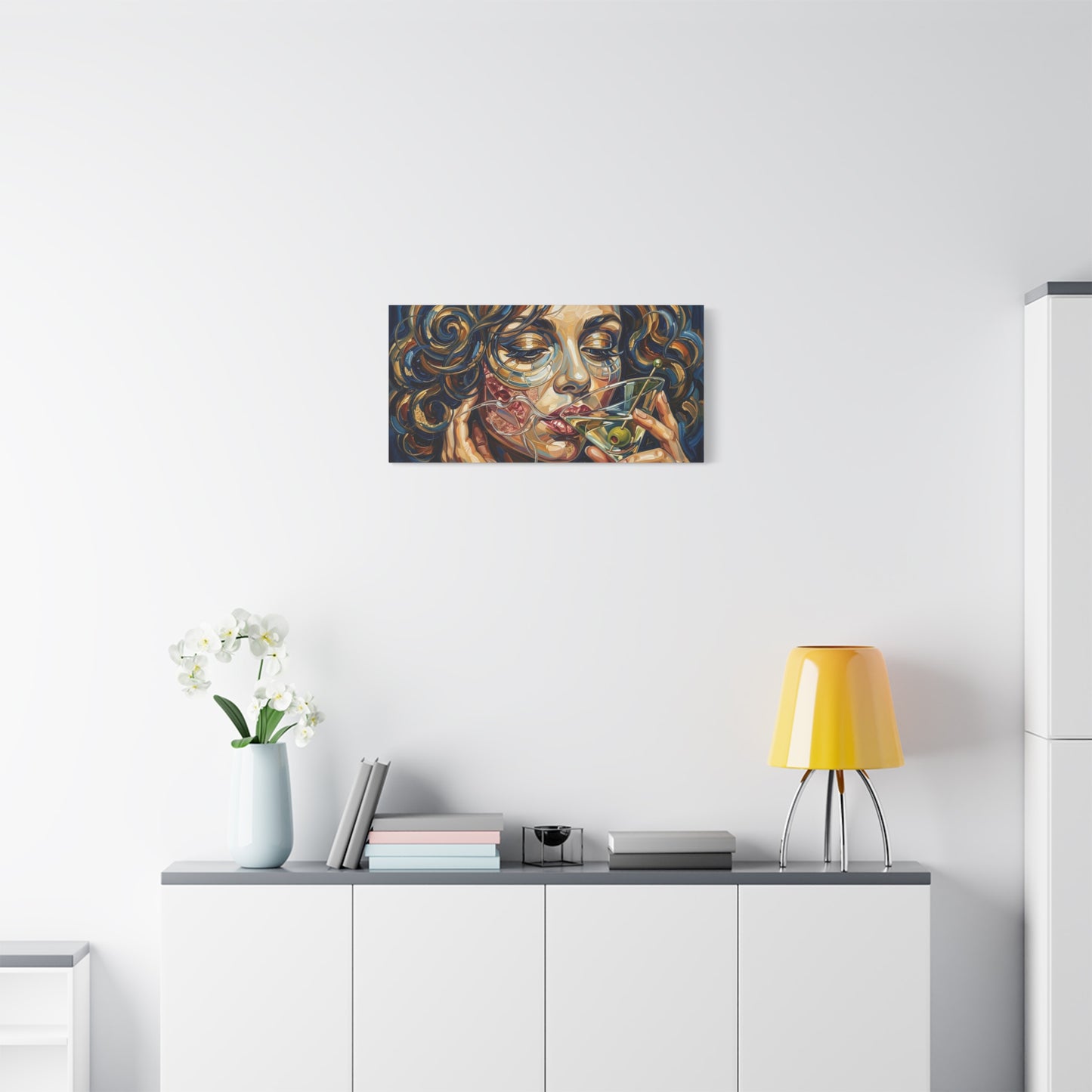Martini Muse Canvas Wall Art — Contemporary Woman Drinking Cocktail