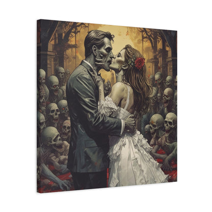 Zombie Bride & Groom Matte Canvas Wall Art — Gothic Wedding Horror Canvas