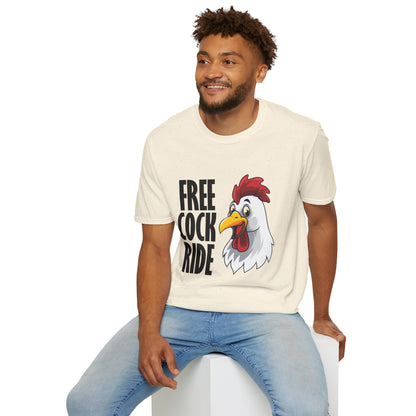 Graphic T-Shirt — "Free Cock Ride" Rooster Novelty Tee