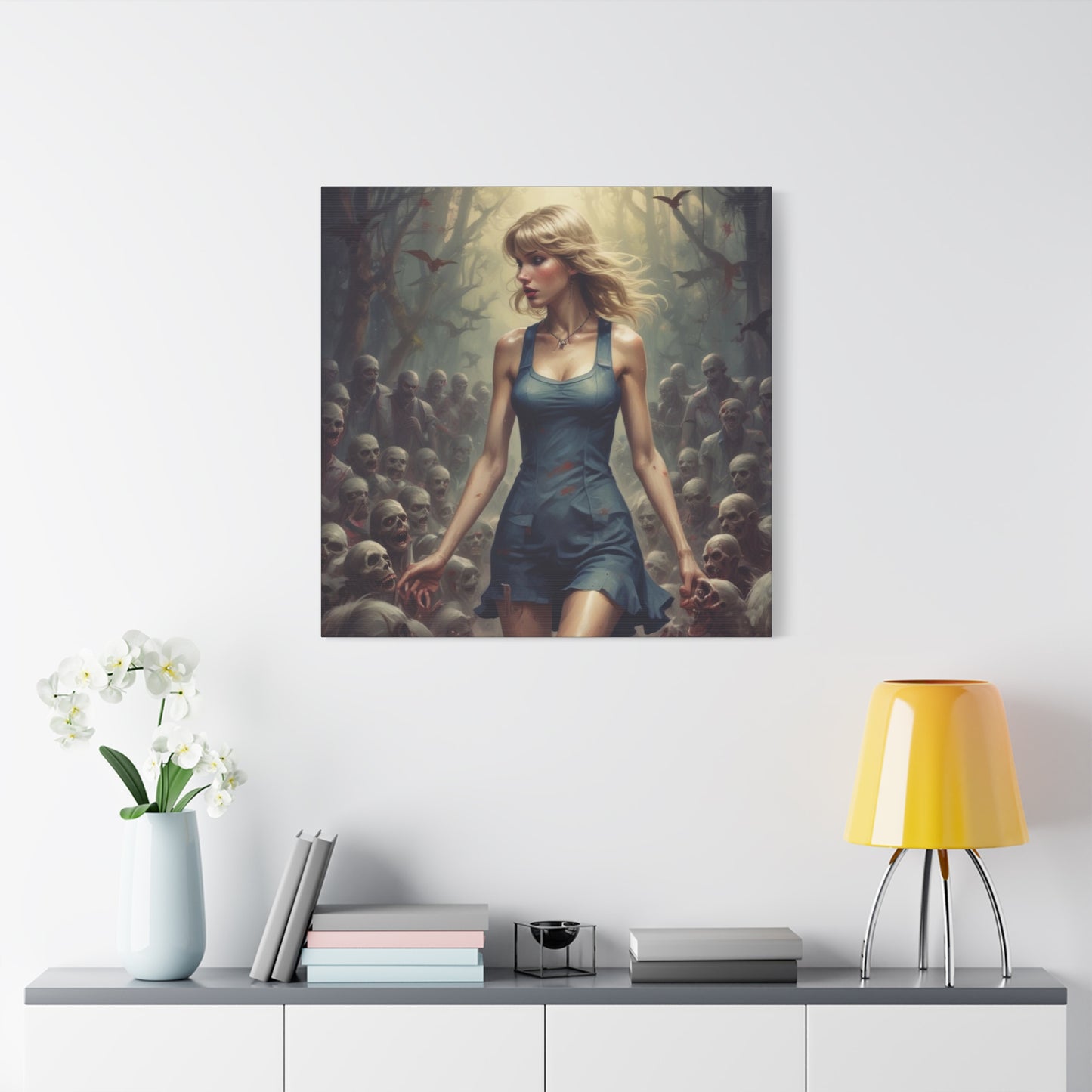 Zombie Swift Horde Canvas Print — Female Survivor Horror Wall Art (Matte Stretched 1.25")
