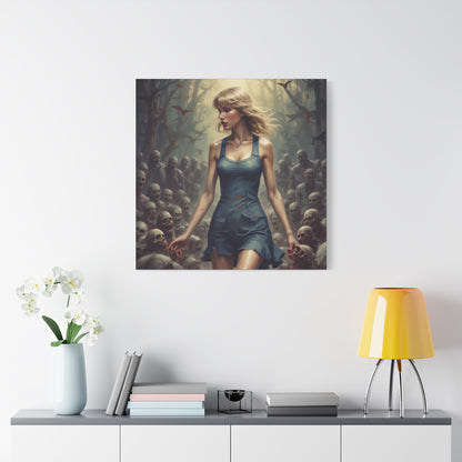 Zombie Swift Horde Canvas Print — Female Survivor Horror Wall Art (Matte Stretched 1.25")
