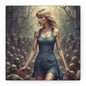 Zombie Swift Horde Canvas Print — Female Survivor Horror Wall Art (Matte Stretched 1.25")