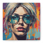Pop Art Portrait Canvas — Blonde Woman with Blue Sunglasses Matte Stretched Art