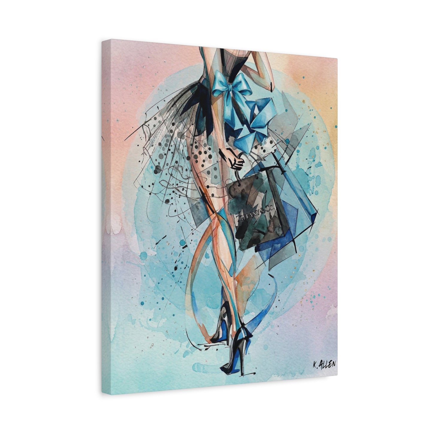 Fashion Illustration Canvas Print — Blue Ribbon Ballet Heels Artwork