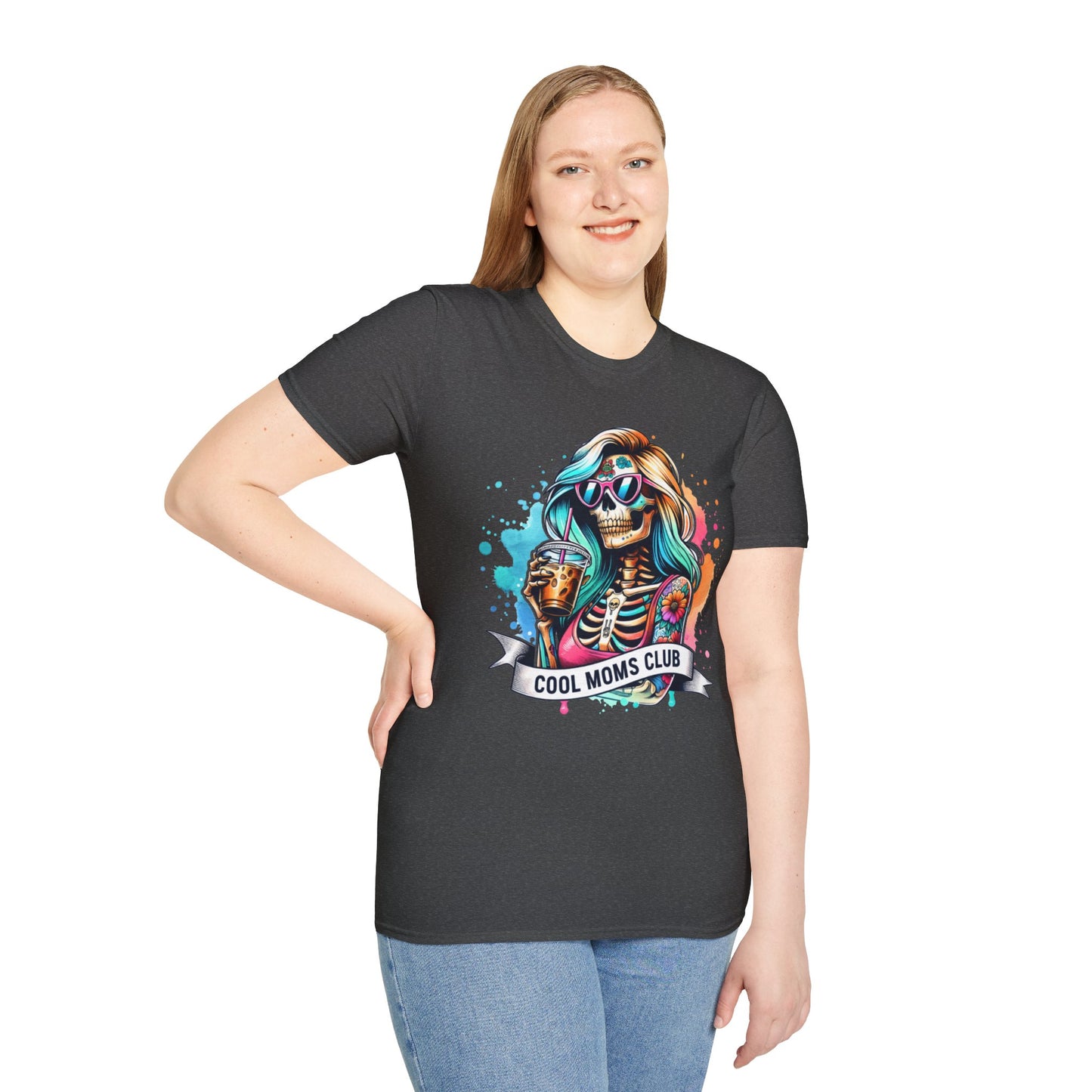 Cool Moms Club Skull T-Shirt — Colorful Day of the Dead Mom Graphic Tee