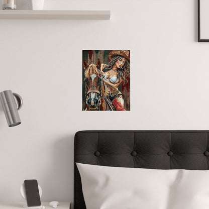 Cowgirl & Horse Satin Poster — Western Pinup Art Print (210gsm)
