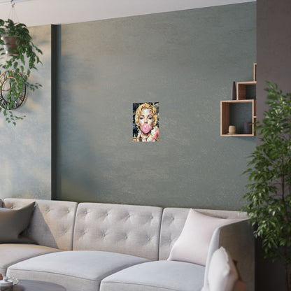 Pop Art Satin Poster — Iconic Blonde Portrait with Bubblegum