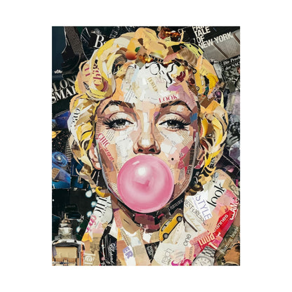 Pop Art Satin Poster — Iconic Blonde Portrait with Bubblegum