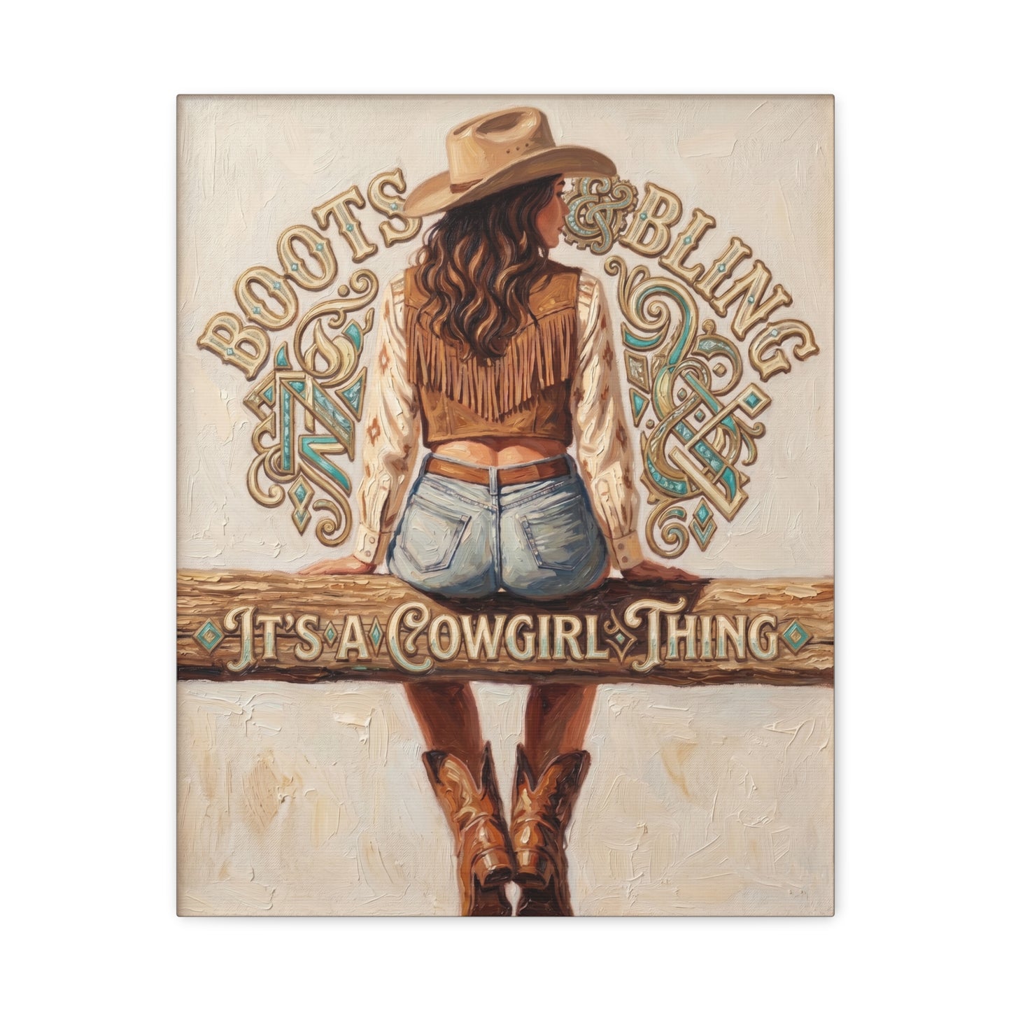 "Boots & Bling: It's a Cowgirl Thing" Matte Stretched Print