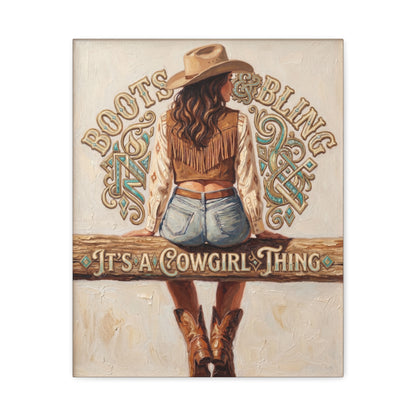 "Boots & Bling: It's a Cowgirl Thing" Matte Stretched Print