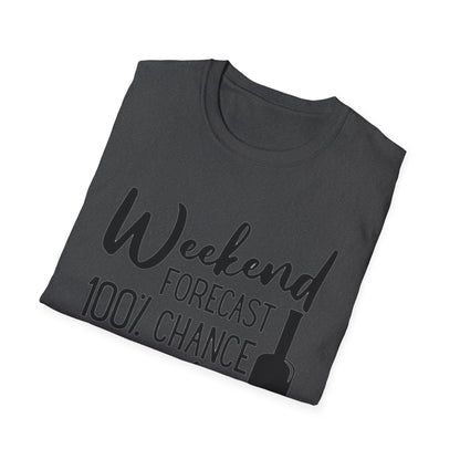 Wine Weekend T-Shirt — "Weekend Forecast 100% Chance of Wine" Graphic Tee