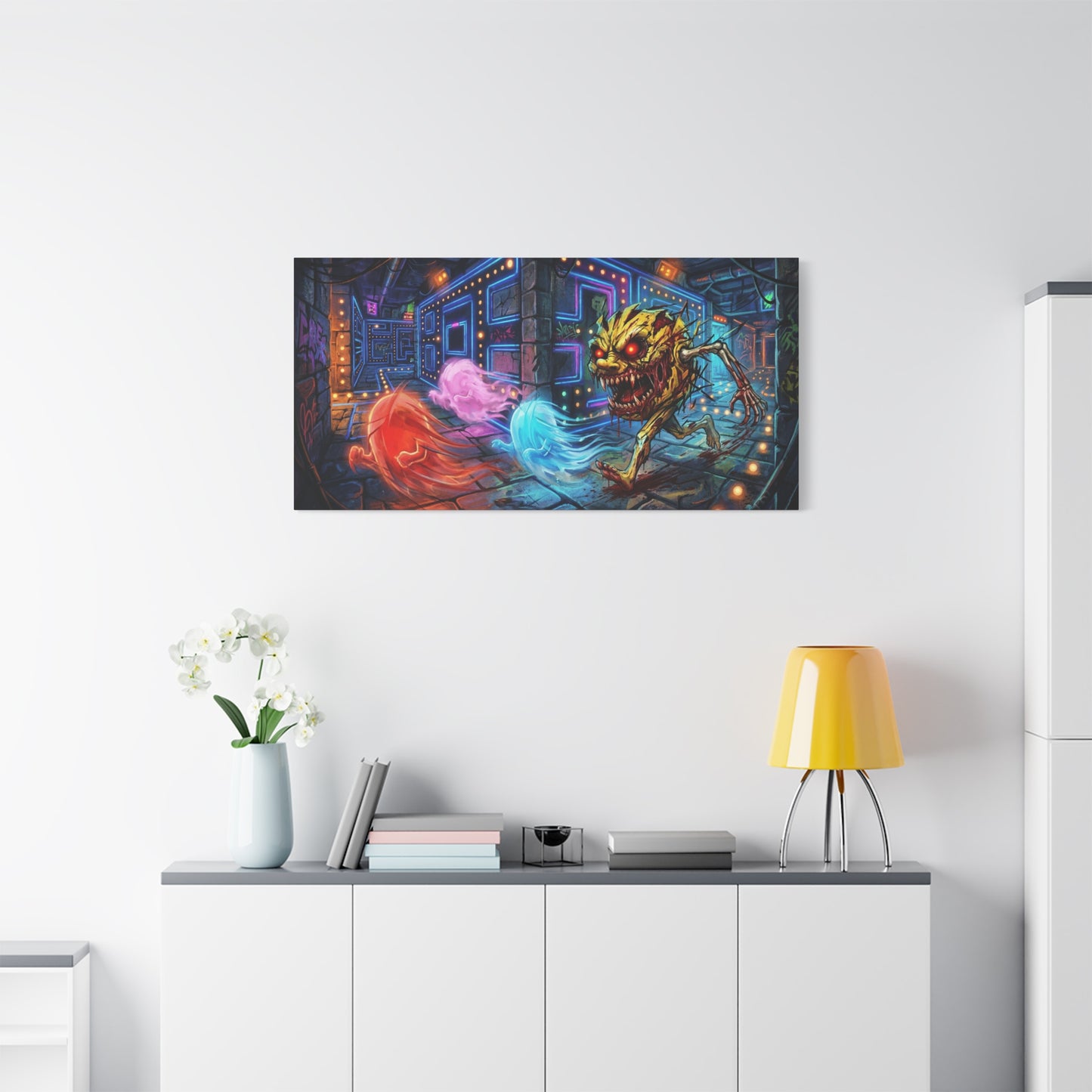 Evil Pacman Abstract Canvas Wall Art — Matte Stretched 1.25"