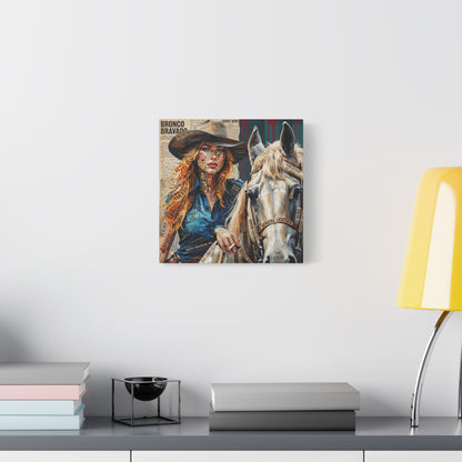 Cowgirl & Horse Collage Matte Canvas Print — Western Collage Art Wall Decor
