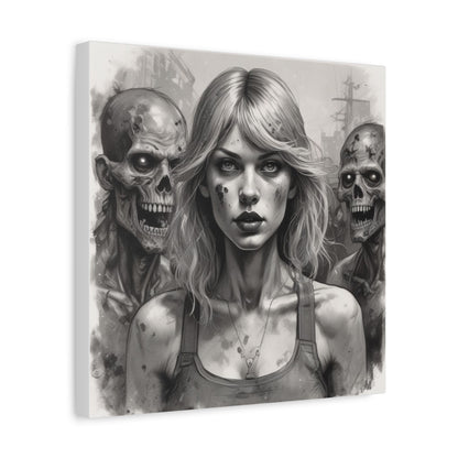 Zombie Apocalypse Canvas Print — Female Survivor Portrait Matte Stretched Art