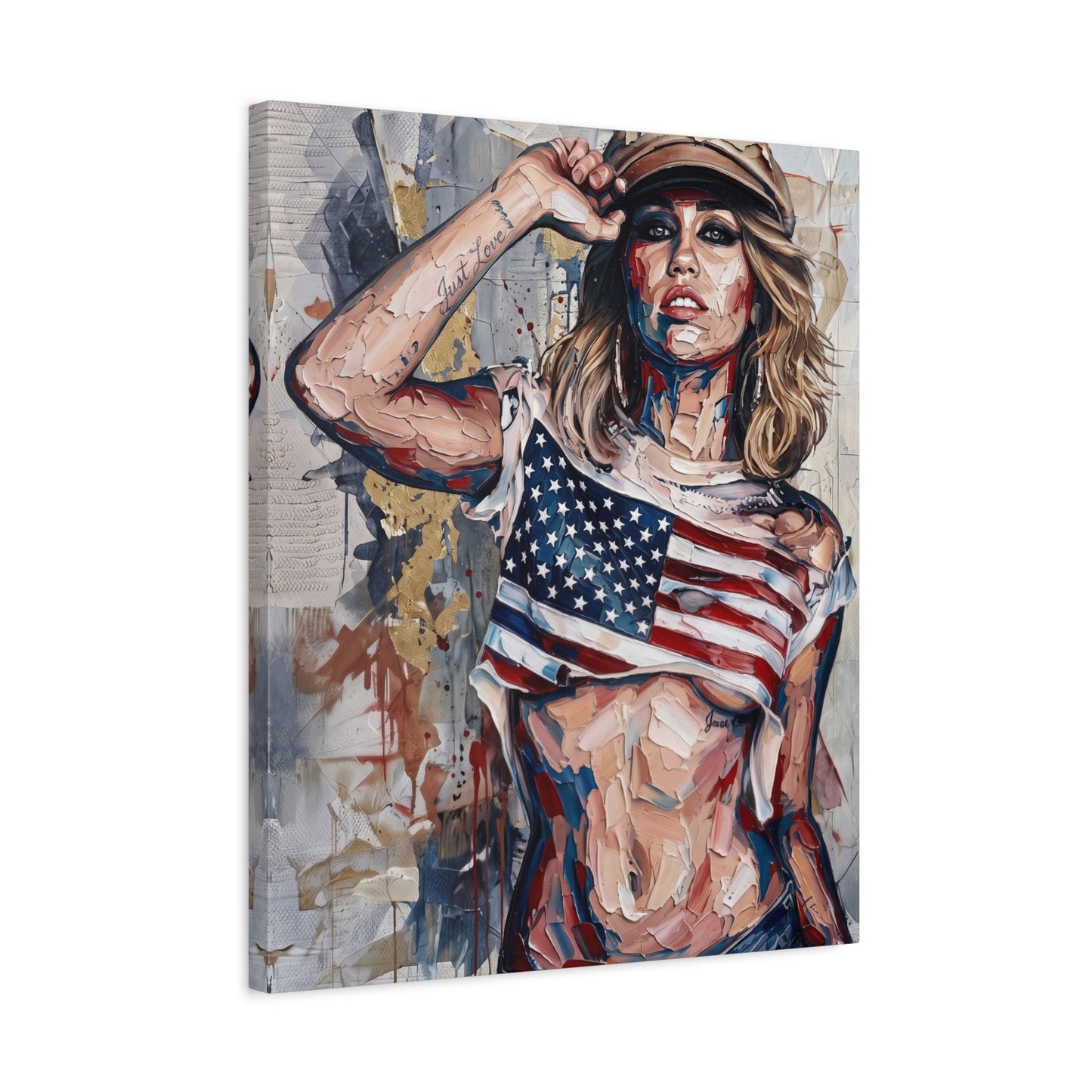 Patriotic Girl American Flag Canvas Print — Matte Stretched Wall Art