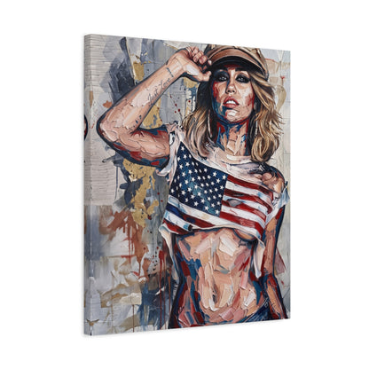 Patriotic Girl American Flag Canvas Print — Matte Stretched Wall Art
