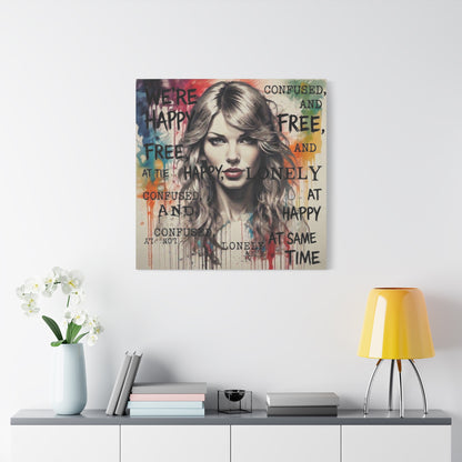 Taylor-Inspired Pop Portrait Matte Canvas Print — 'Happy, Lonely, Confused' Stretched Wall Art
