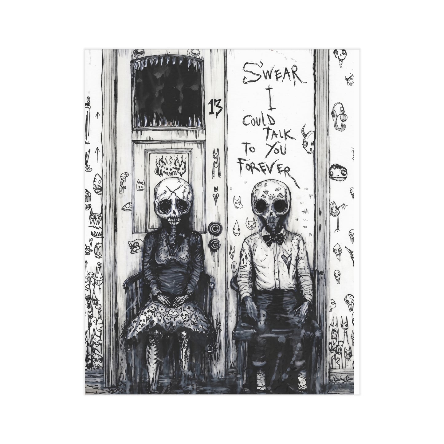 Skull Couple Art Print — “I Swear I Could Talk To You Forever” Gothic Wall Art