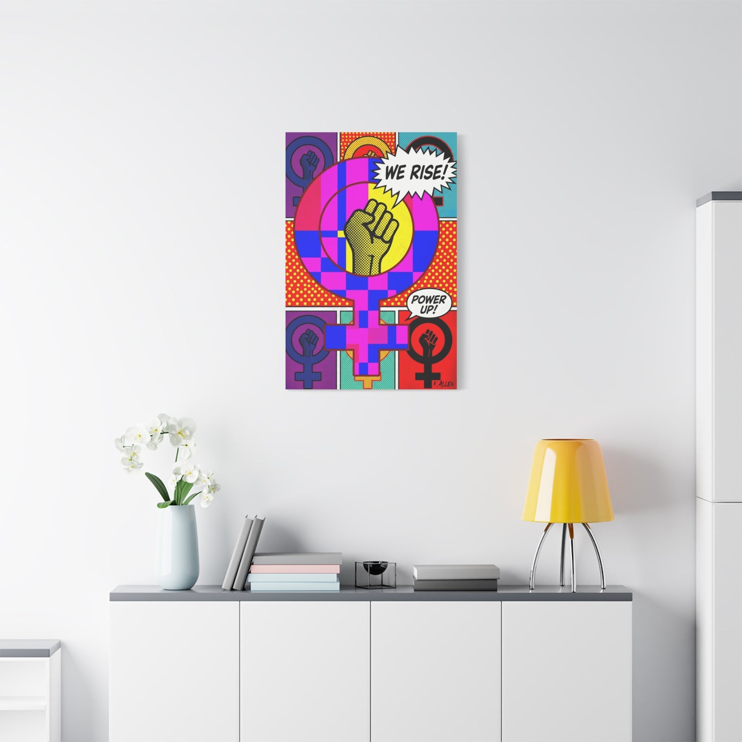Feminist Pop Art Canvas — "We Rise!" Stretched Matte Wall Art