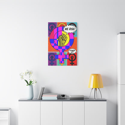 Feminist Pop Art Canvas — "We Rise!" Stretched Matte Wall Art
