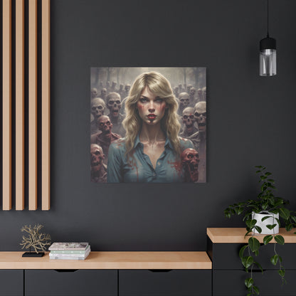 Zombie Swift Matte Canvas Print — Horror Wall Art, Blonde Survivor Surrounded by Undead