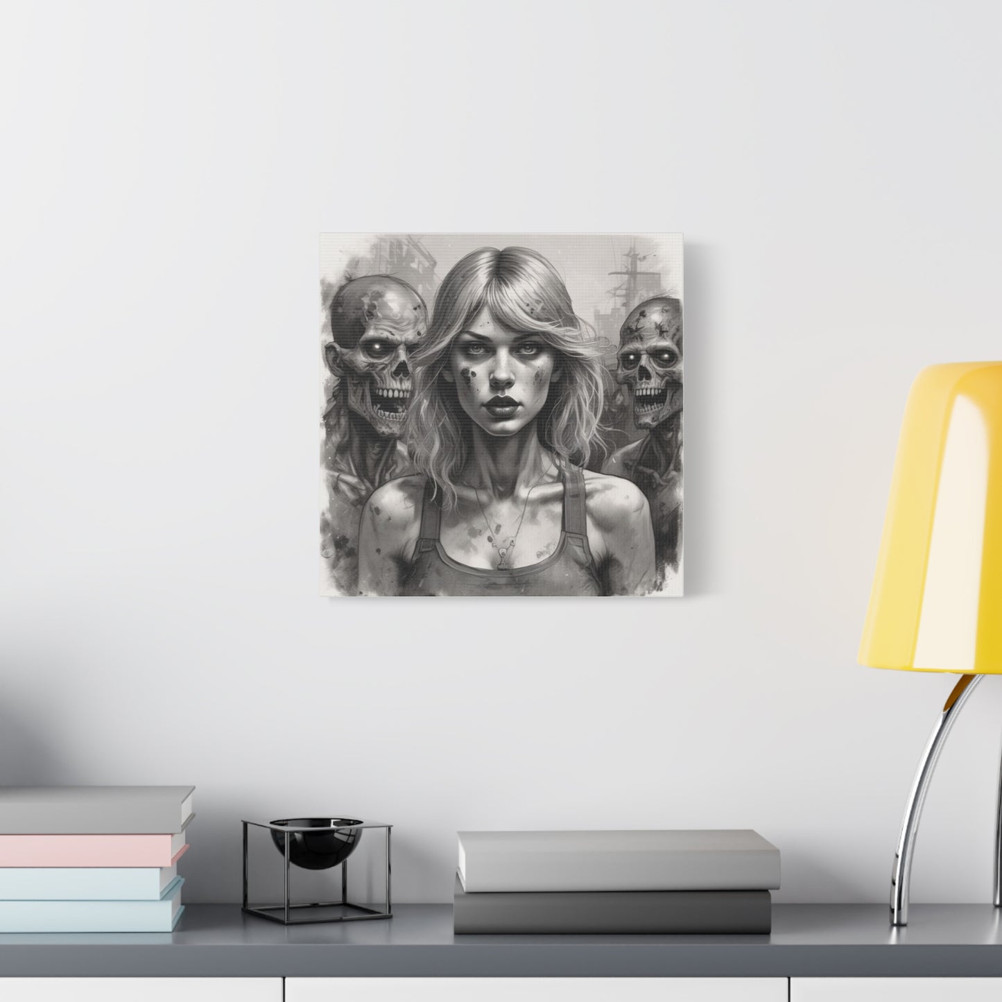 Zombie Apocalypse Canvas Print — Female Survivor Portrait Matte Stretched Art