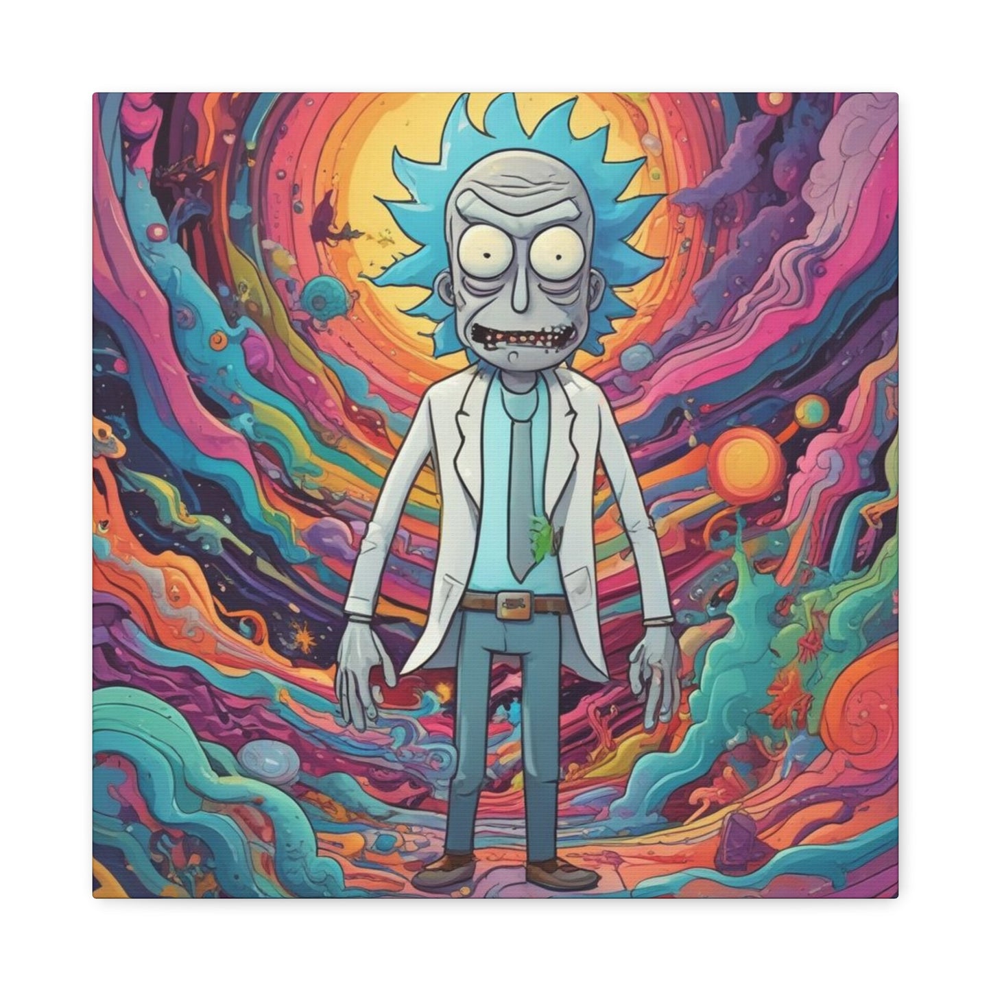 Psychedelic Rick Portal Canvas — Colorful Rick Illustration on Stretched Matte Canvas
