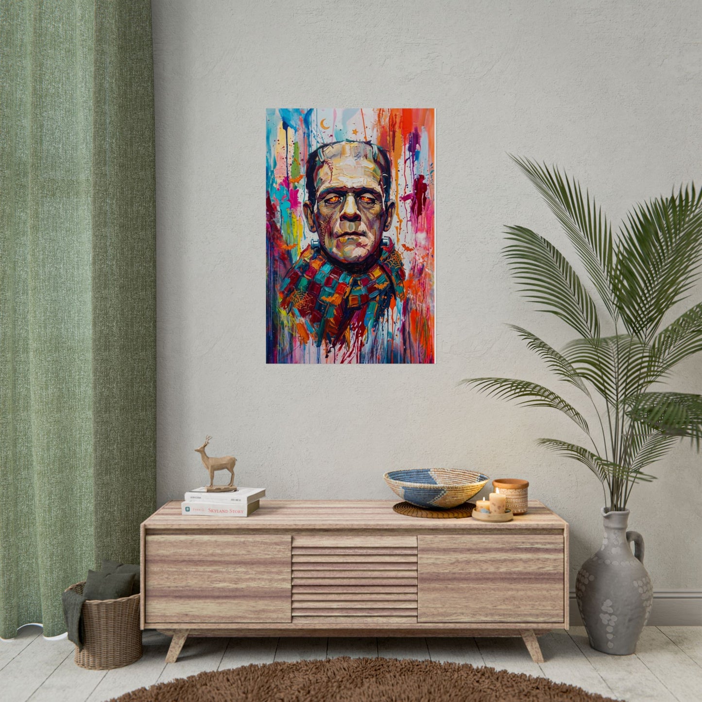 Frankenstein Color Splash Poster — Vibrant Pop Art Horror Wall Print