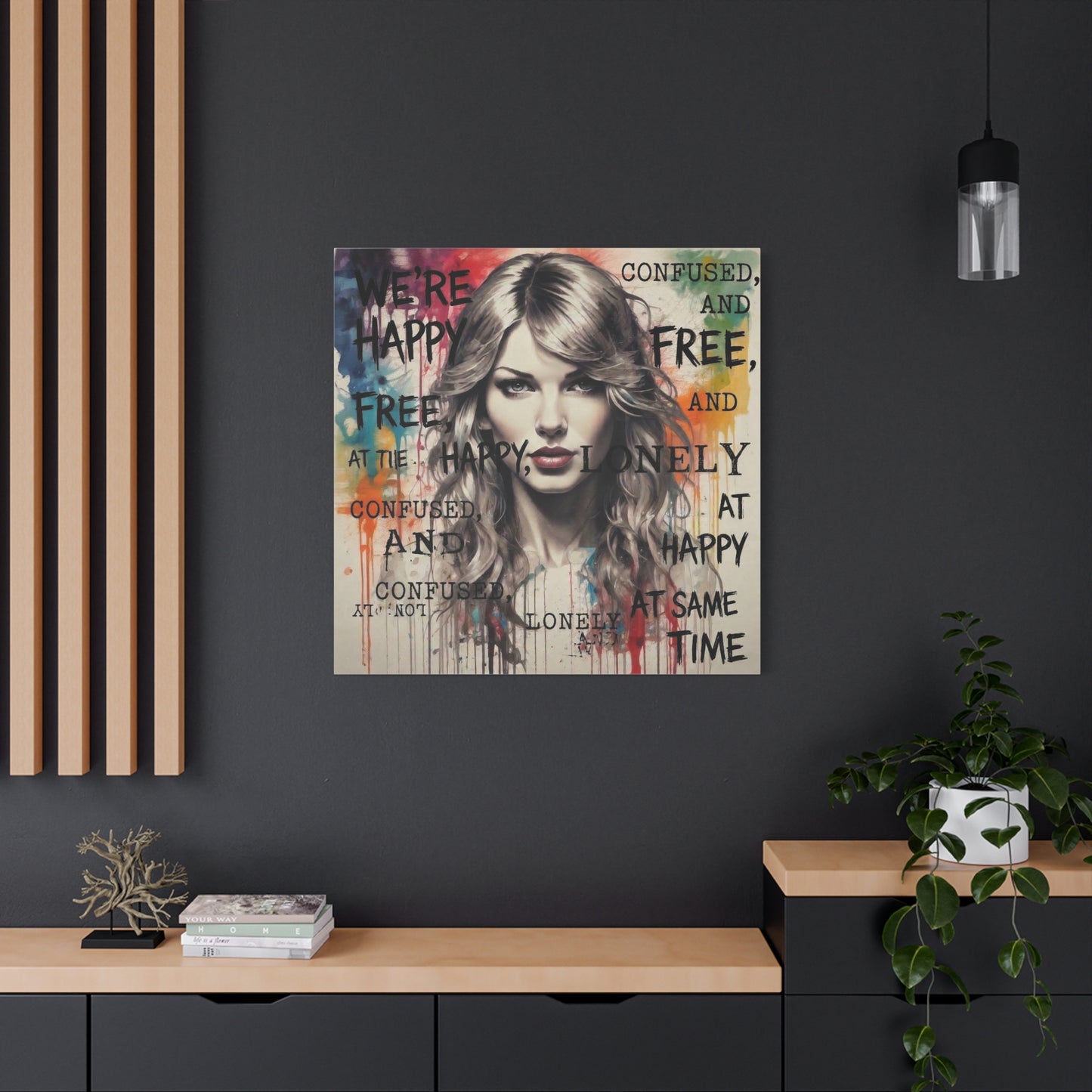 Taylor-Inspired Pop Portrait Matte Canvas Print — 'Happy, Lonely, Confused' Stretched Wall Art