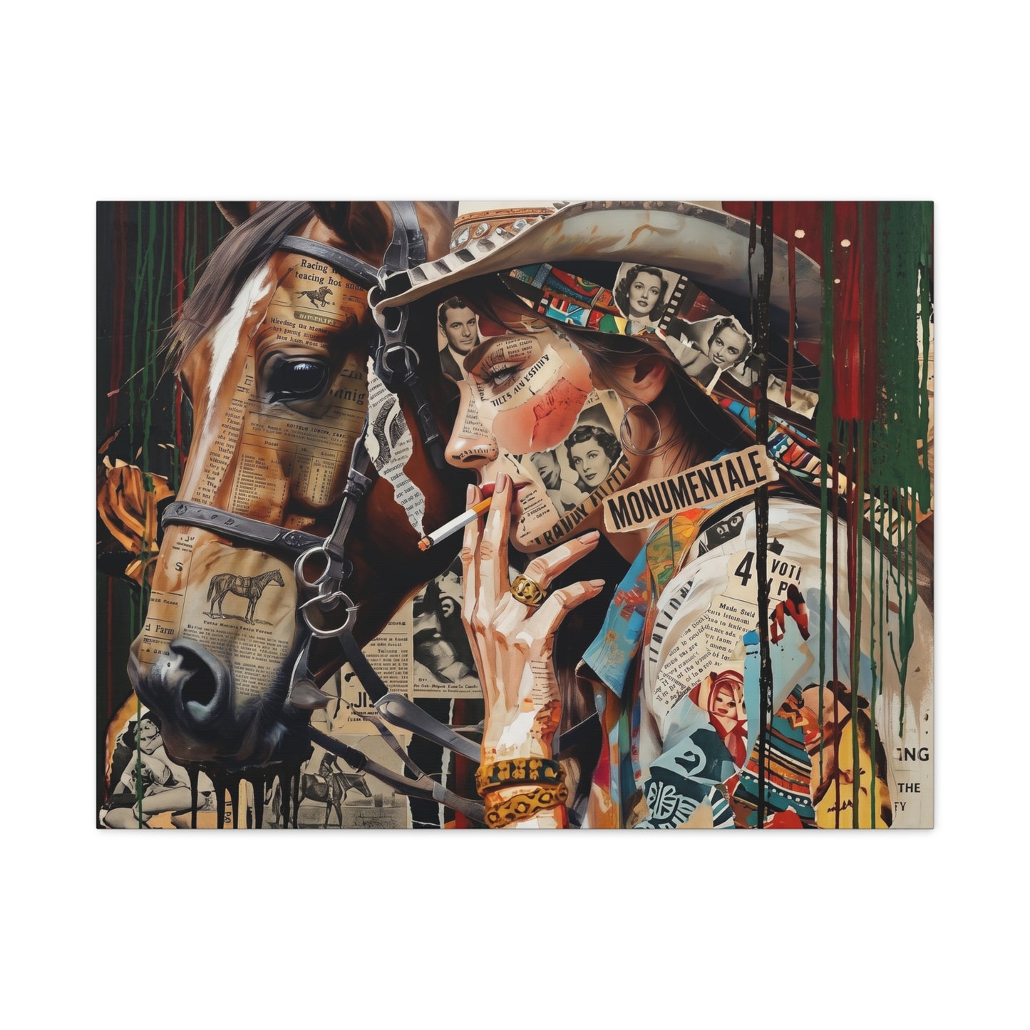 Western Collage Horse & Cowgirl Matte Canvas Wall Art - Stretched 1.25"