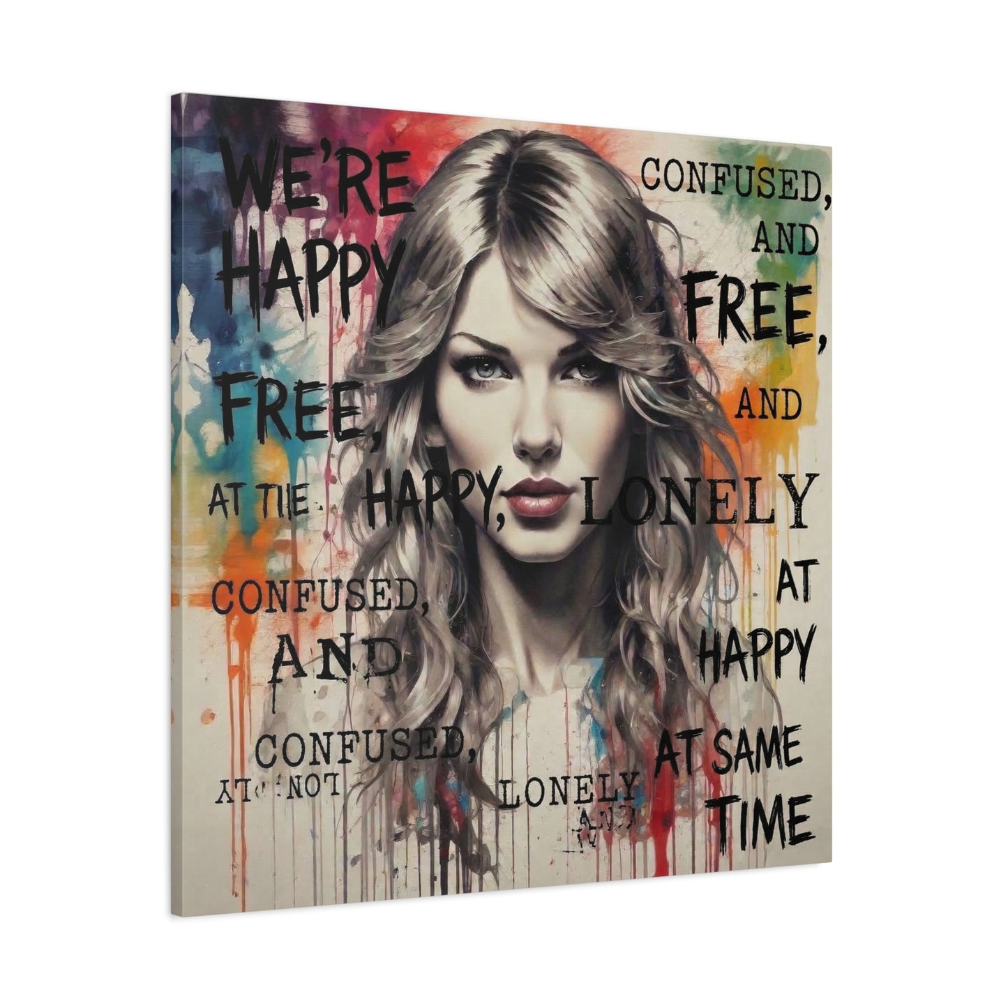 Taylor-Inspired Pop Portrait Matte Canvas Print — 'Happy, Lonely, Confused' Stretched Wall Art