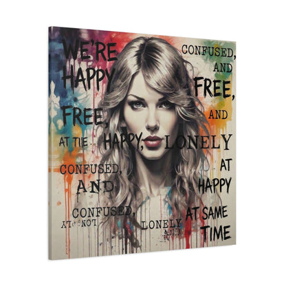 Taylor-Inspired Pop Portrait Matte Canvas Print — 'Happy, Lonely, Confused' Stretched Wall Art