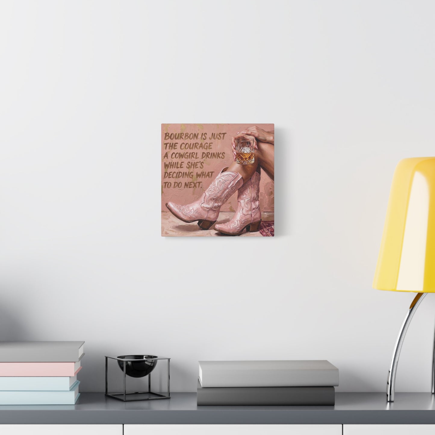 Cowgirl Bourbon Canvas Wall Art - "Bourbon is Just the Courage a Cowgirl Drinks..."