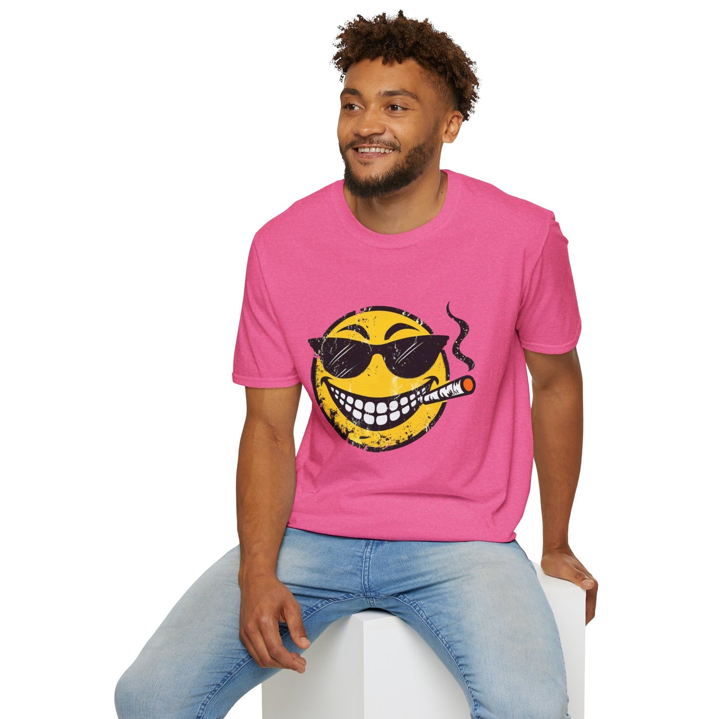 Smokin' Cool Emoji T-Shirt — Retro Grinning Face with Sunglasses & Cigar