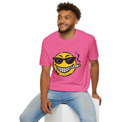 Smokin' Cool Emoji T-Shirt — Retro Grinning Face with Sunglasses & Cigar