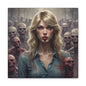 Zombie Swift Matte Canvas Print — Horror Wall Art, Blonde Survivor Surrounded by Undead