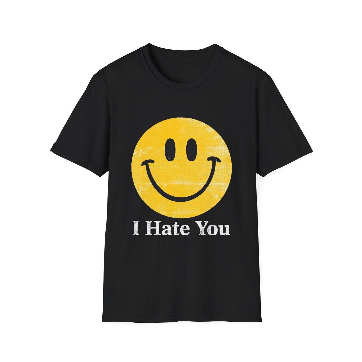 Funny 'I Hate You' Smiley T-Shirt — Retro Distressed Yellow Smiley Tee