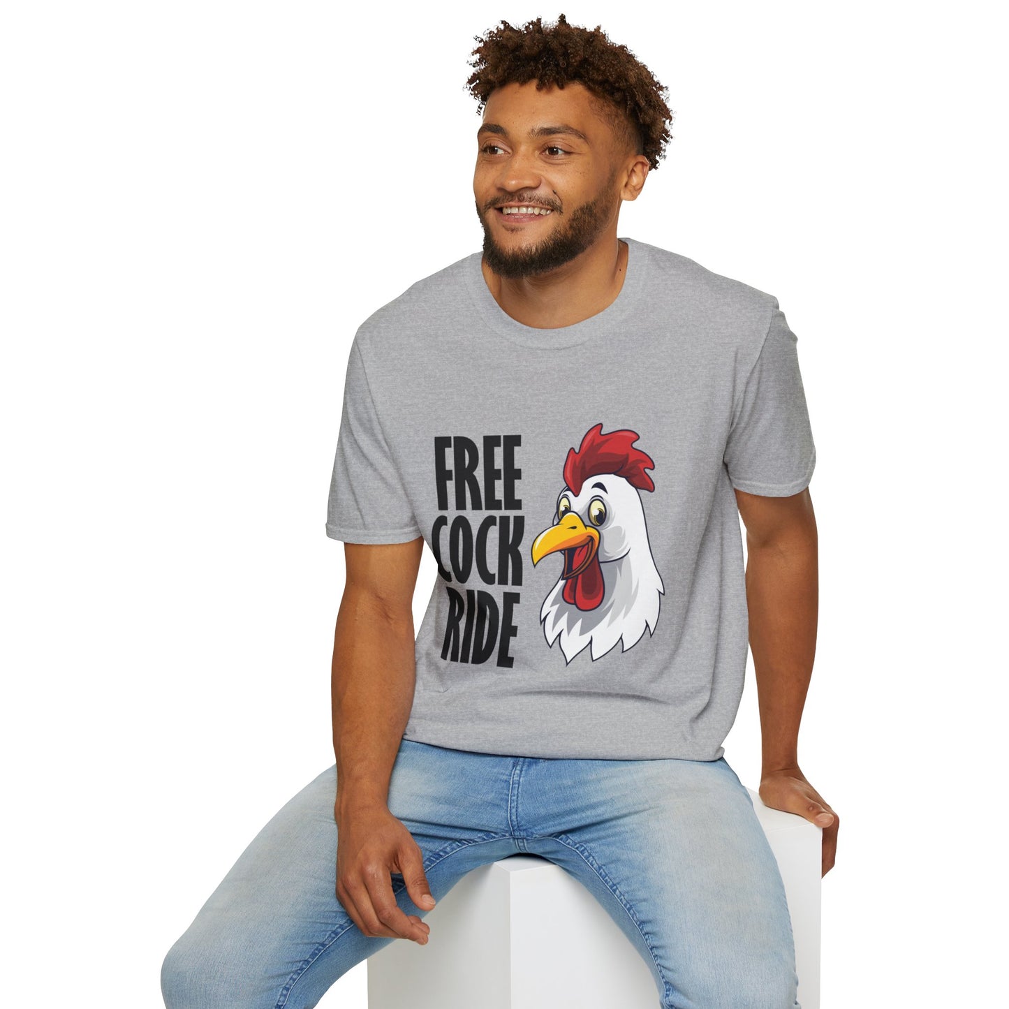 Graphic T-Shirt — "Free Cock Ride" Rooster Novelty Tee