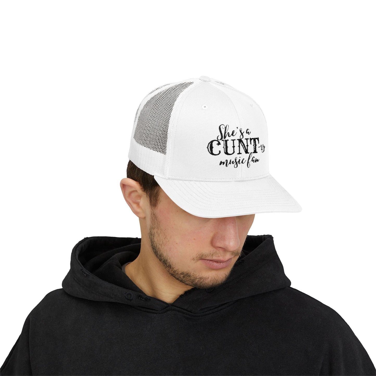 Trucker Cap — "She's a CUNTry Music Fan" Embroidered Mesh Snapback