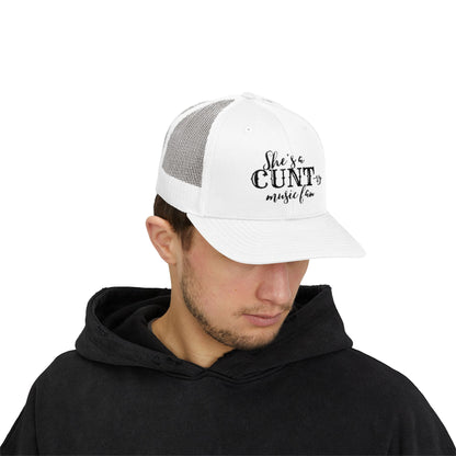 Trucker Cap — "She's a CUNTry Music Fan" Embroidered Mesh Snapback