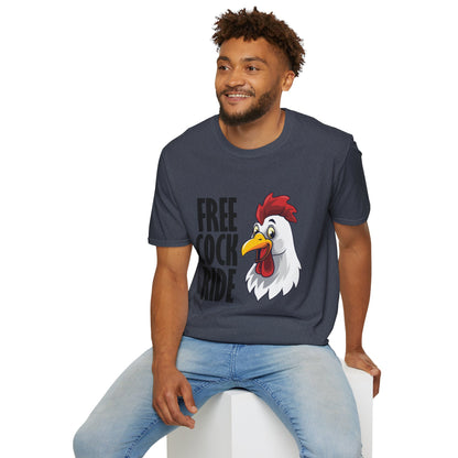 Graphic T-Shirt — "Free Cock Ride" Rooster Novelty Tee