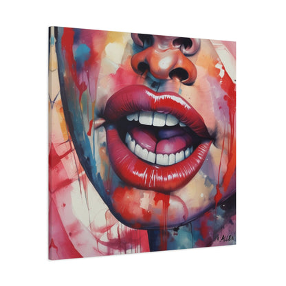 Colorful Pop Art Lips Canvas Wall Art – Vibrant Stretched Matte Portrait
