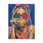 Colorful Pop Art Woman Drinking Canvas Wall Art - Blue