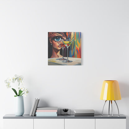 Pop Art Martini Canvas Wall Art — Colorful Woman & Cocktails Matte Stretched 1.25"