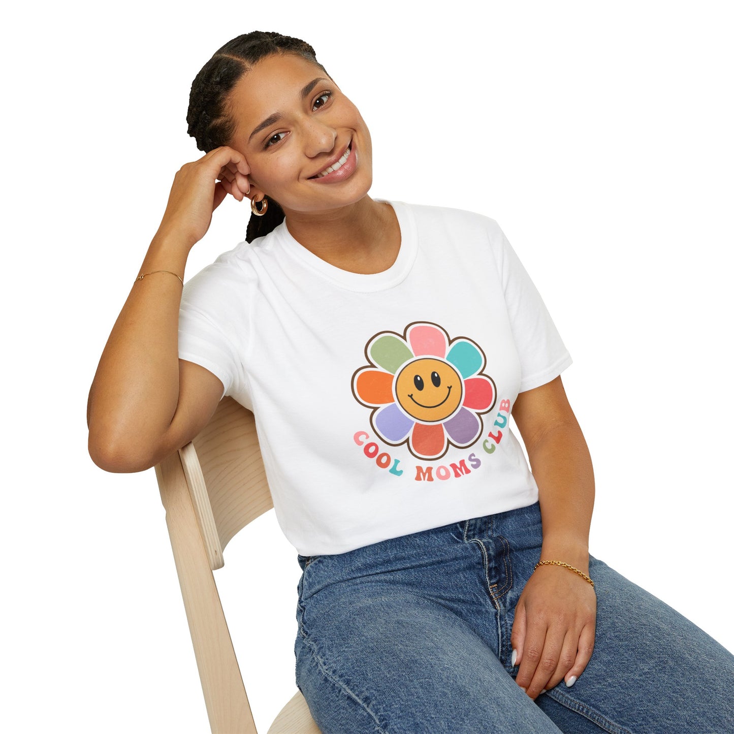 Cool Moms Club T-Shirt — Retro Floral Smiley Tee for Trendy Moms