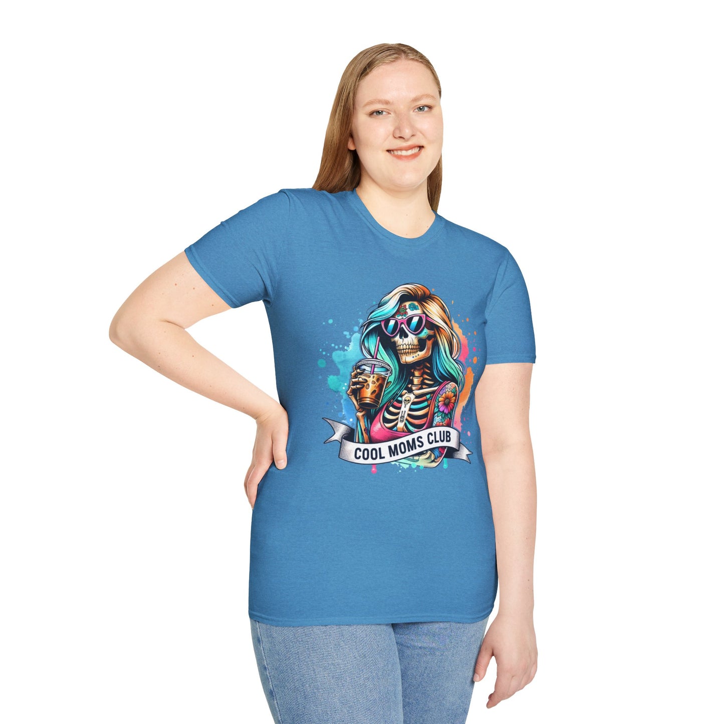Cool Moms Club Skull T-Shirt — Colorful Day of the Dead Mom Graphic Tee