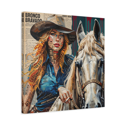 Cowgirl & Horse Collage Matte Canvas Print — Western Collage Art Wall Decor