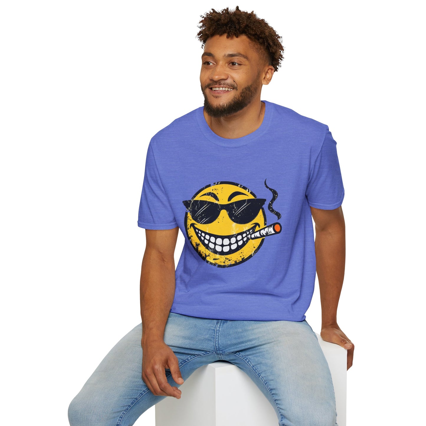 Smokin' Cool Emoji T-Shirt — Retro Grinning Face with Sunglasses & Cigar