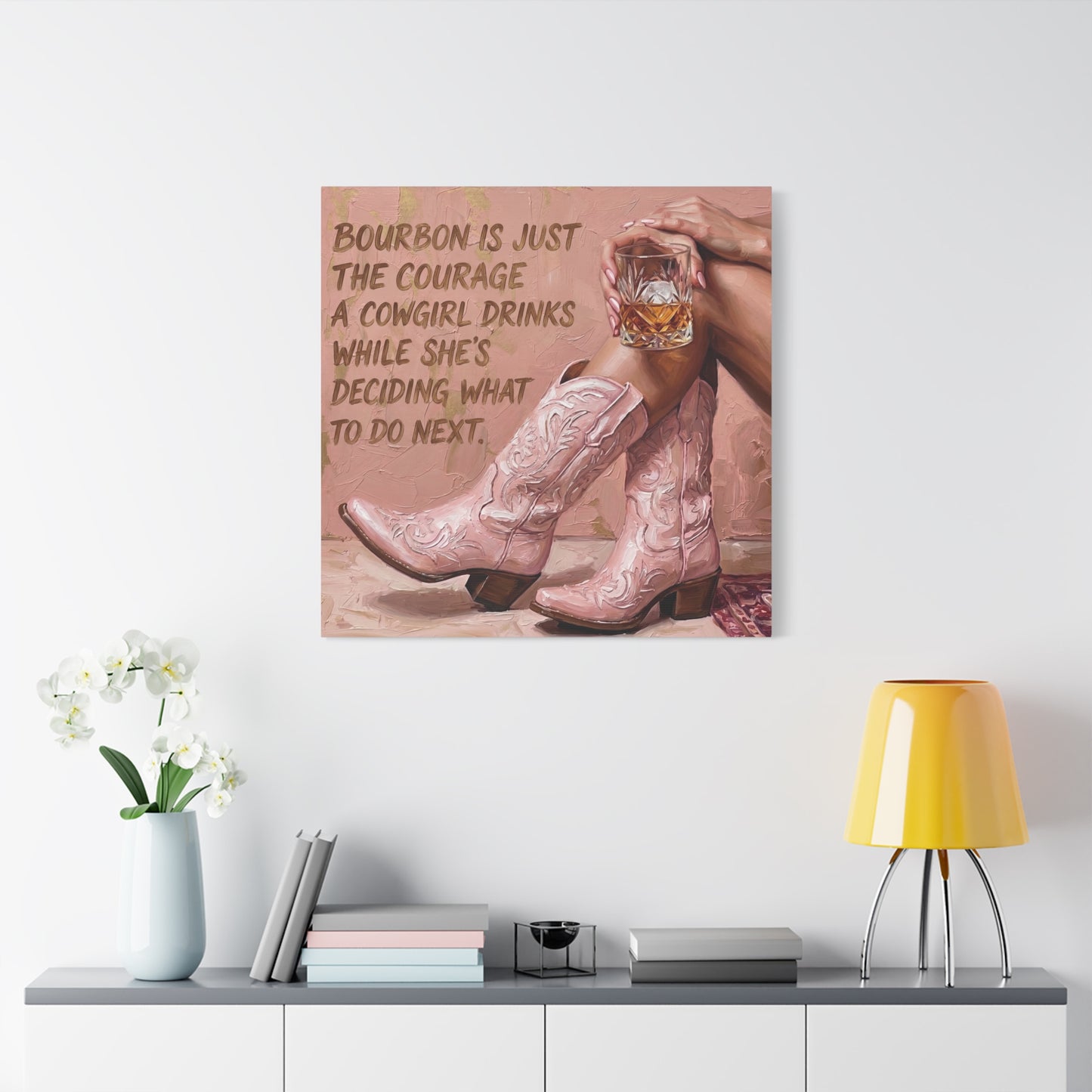 Cowgirl Bourbon Canvas Wall Art - "Bourbon is Just the Courage a Cowgirl Drinks..."